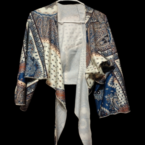 Silk Paisley Bohemian Style Front Tie Blouse - Picture 2 of 6